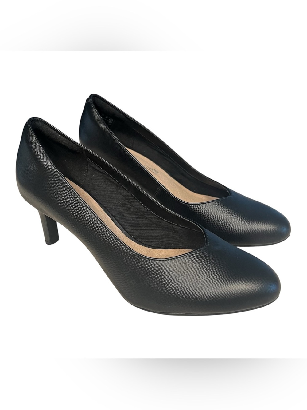 NEW CLARKS Collection Dancer Nolin Women Sz 9.5 Black Textured Leather Pump Heel